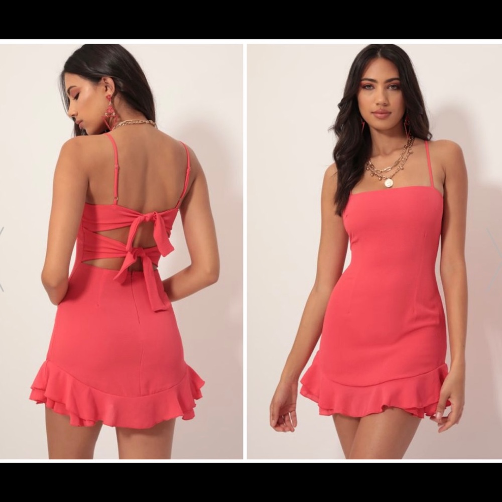 Lucy in the Sky Coral Aubrey Ruffle Dress.